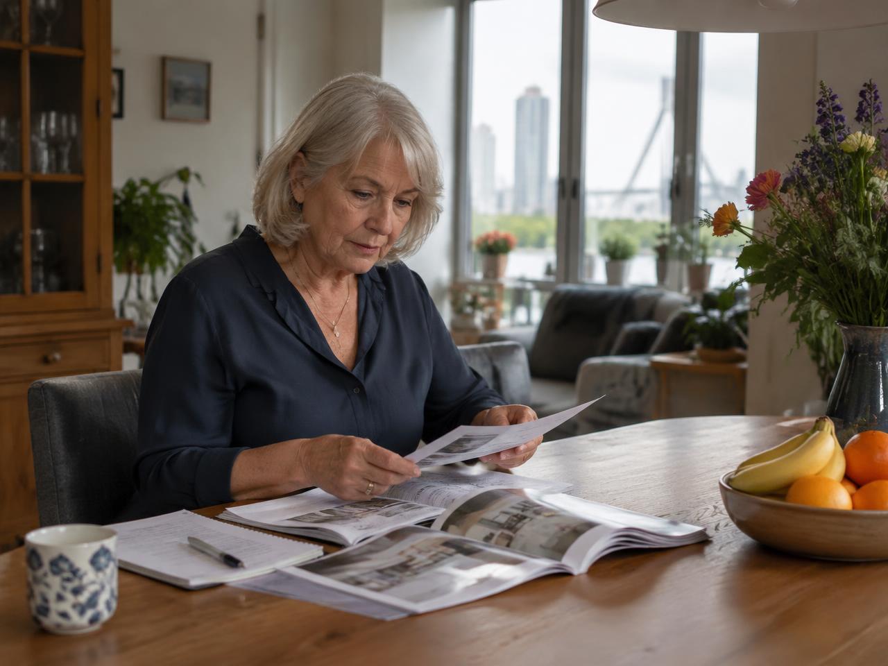 Rotterdamse woningeigenaar vergelijkt thuis informatie over een volgende woning.